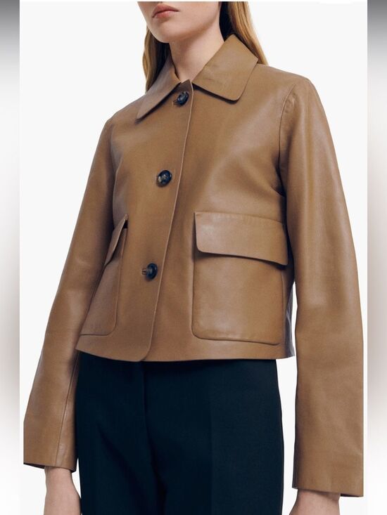 Mango Jackets & Blazers - MANGO Button Up Leather Jacket in Medium Brown sold out